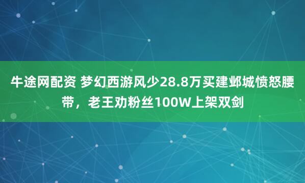 牛途网配资 梦幻西游风少28.8万买建邺城愤怒腰带，老王劝粉丝100W上架双剑